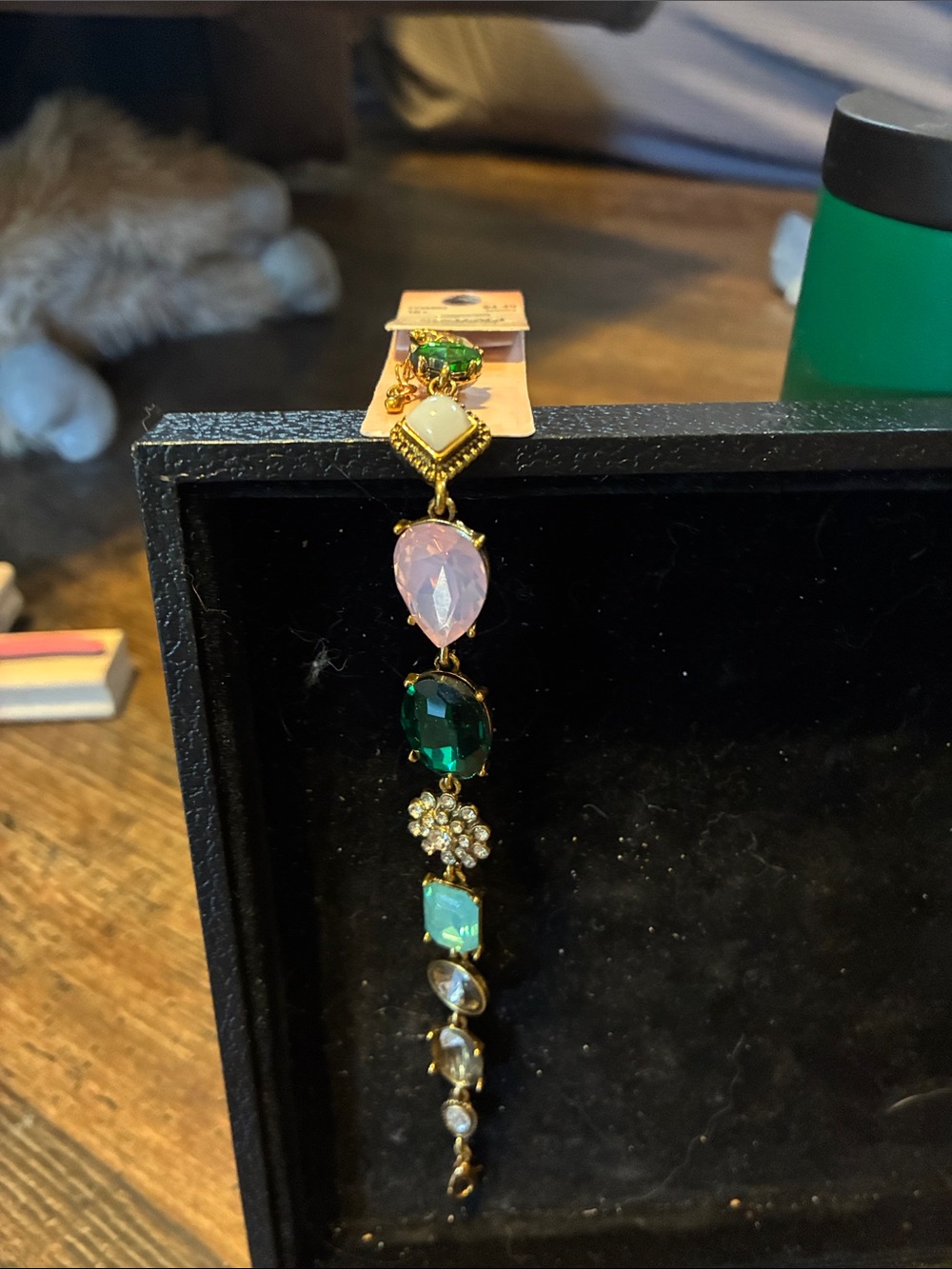 Gold-Tone Bracelet with Pink & Emerald Multi-Stone Accents
